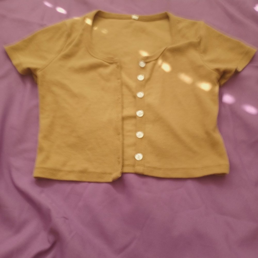 Y2K Light Brown Cropped Cardigan S/M